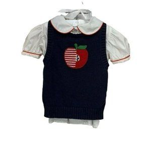 Funtasia Too Vintage‎ Girl Apple Knit Vest White Peterpan Shirt Blouse Size 5